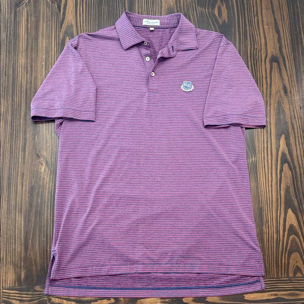 Peter Millar Blue and Red Striped Men's Polo Shirt Golf Medium CW Logo